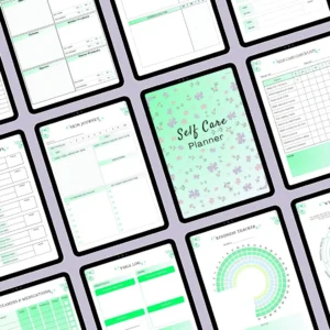 54-page printable self care planner with beauty and wellness trackers