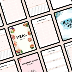 Meal planner PDF including grocery list, meal calendar and recipe pages