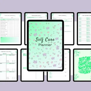 Self-care and wellness planner PDF including mood logs and affirmations pages