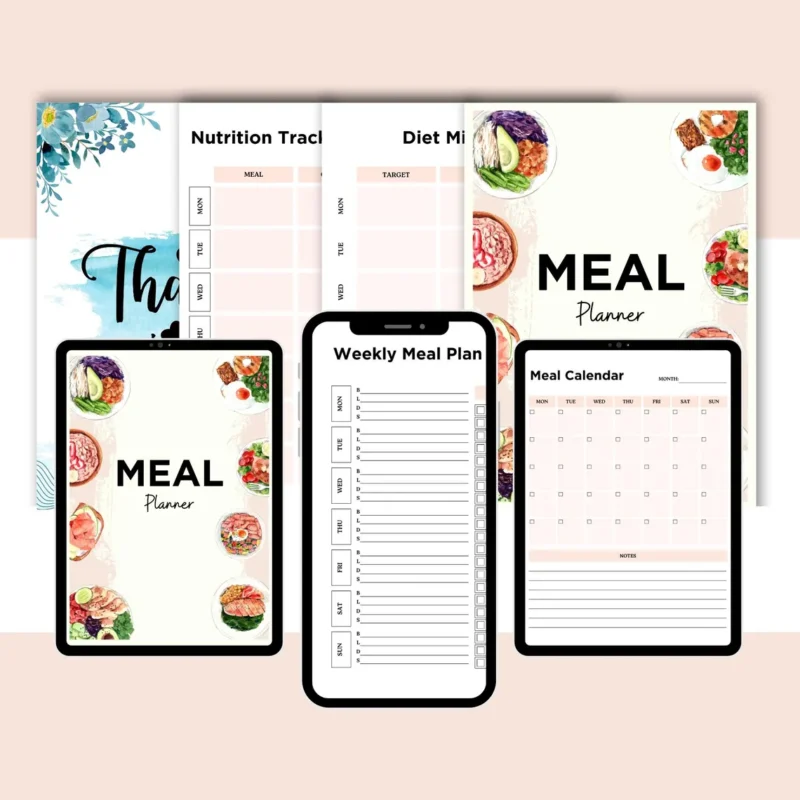 Weekly meal planner template PDF with grocery list and nutrition tracker