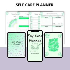 Self-Care Planner PDF showing mood tracker printable and wellness templates