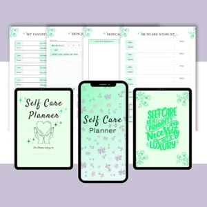 Printable self care template with daily mood tracking sheet and skincare goals