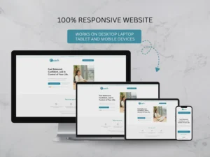 Wix coaching sales page template displayed across desktop, laptop, tablet, and mobile screens to show responsive layout.