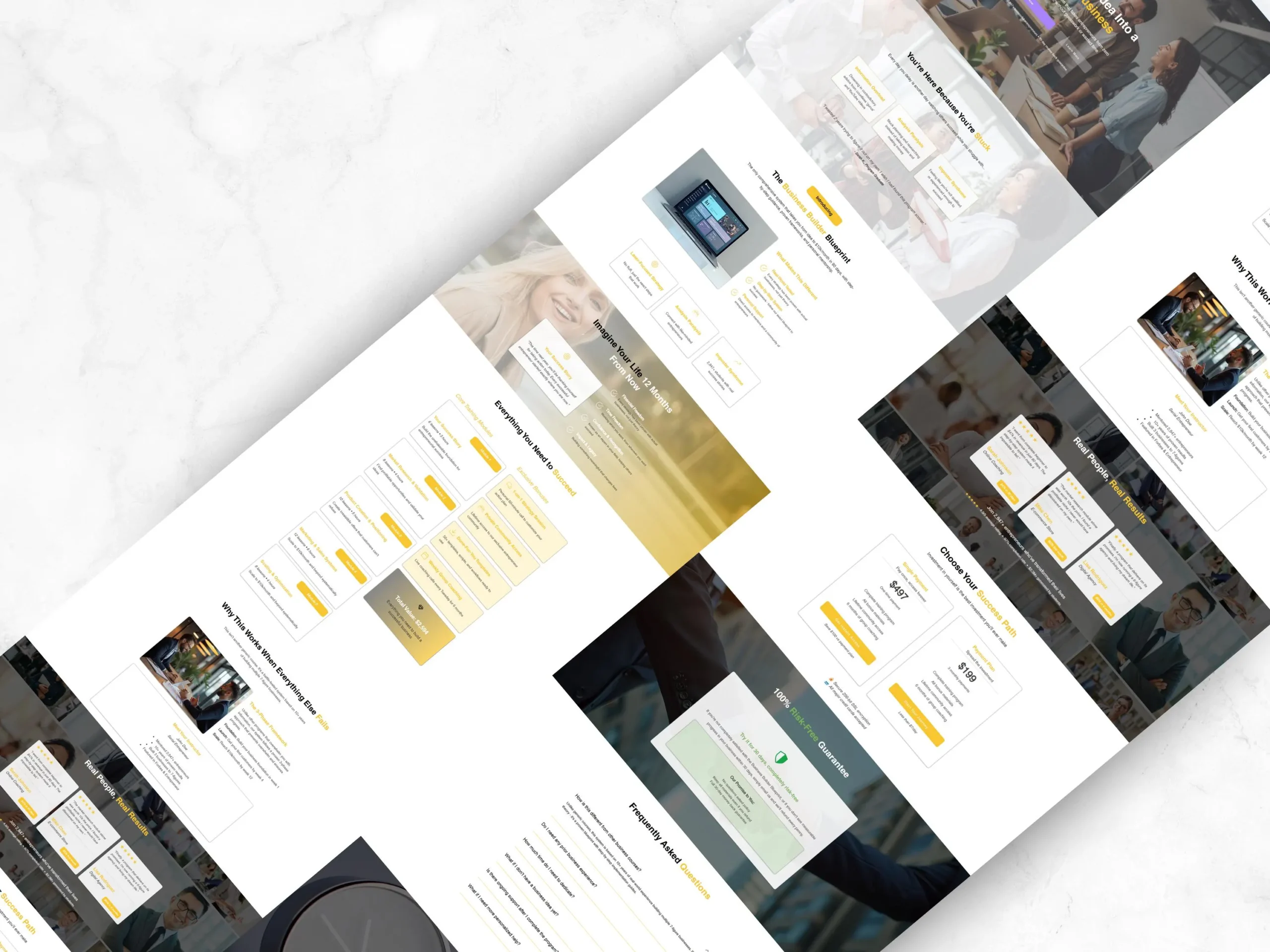 Overview of complete Wix coaching sales page layout including testimonials, pricing, and call-to-action sections.