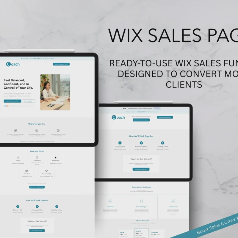 High-converting Wix sales funnel template designed for coaches and course creators to convert more clients.
